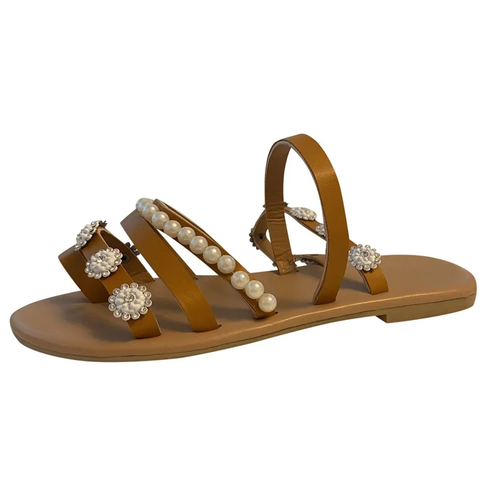 Женские босоножки женская повседневная обувь на плоской подошве украшенная