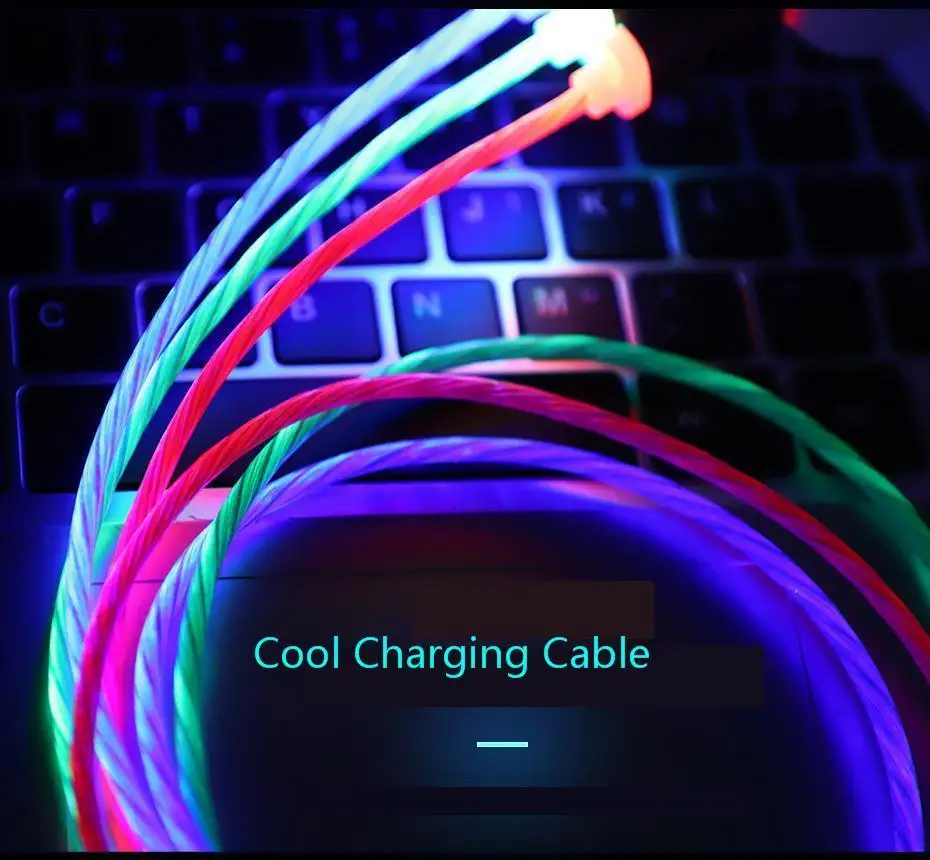 Vogek светодиодный светящийся зарядный кабель Micro USB кабель для Xiaomi iPhone type-c зарядный Магнитный адаптер для зарядного устройства кабель для мобильного телефона 1 м