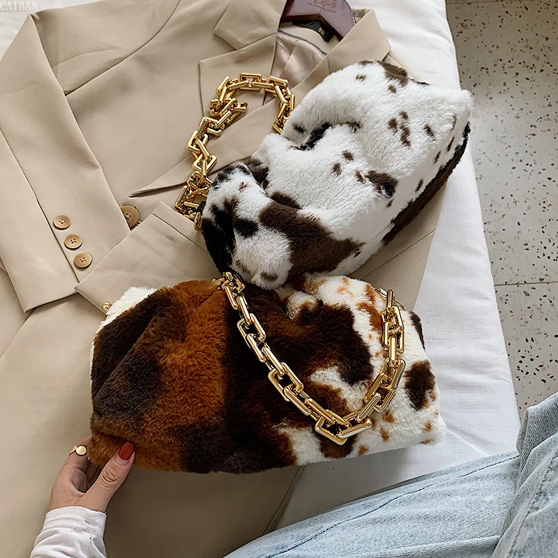 

Маленькие женские сумки на плечо из искусственного меха с коровьим узором, зимние брендовые сумки на цепочке, модные трендовые сумки, 2020