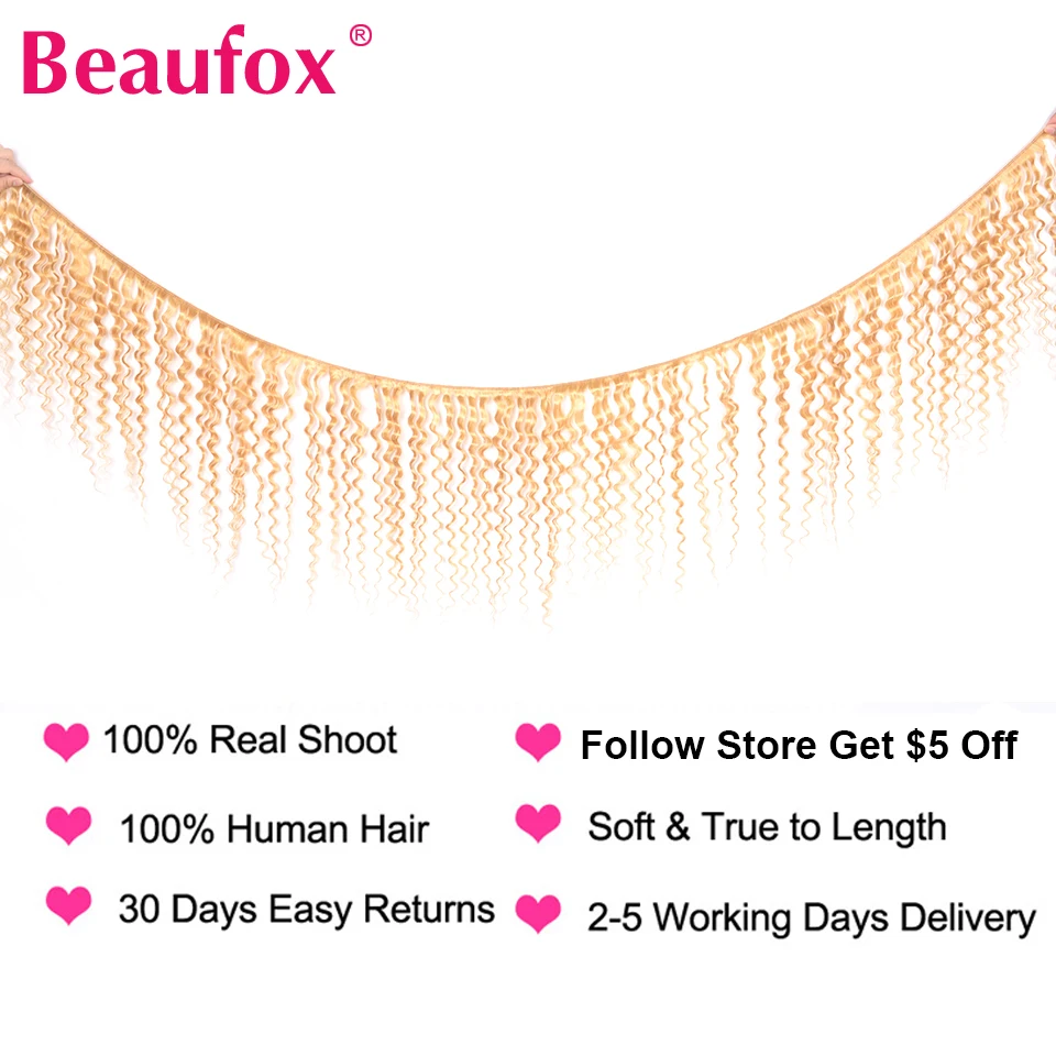Beaufox, 613 блонд, человеческие пряди, малазийские, глубокая волна, пряди, Remy, 613 блонд, волосы для наращивания, 3/4 шт./партия, 8-26 дюймов