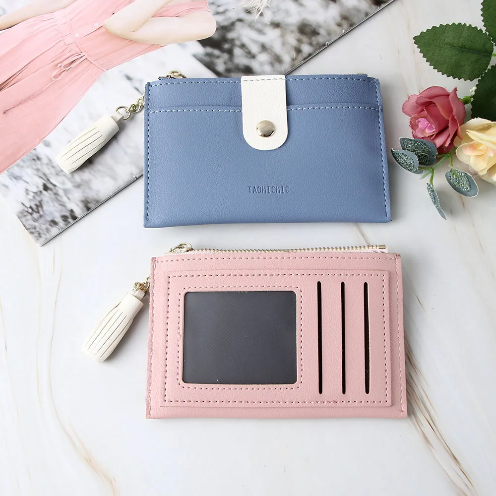 

Korean Solid Color Mini Wallet Tassel Creative Card Case Pu Zipper Small Coin Purse
