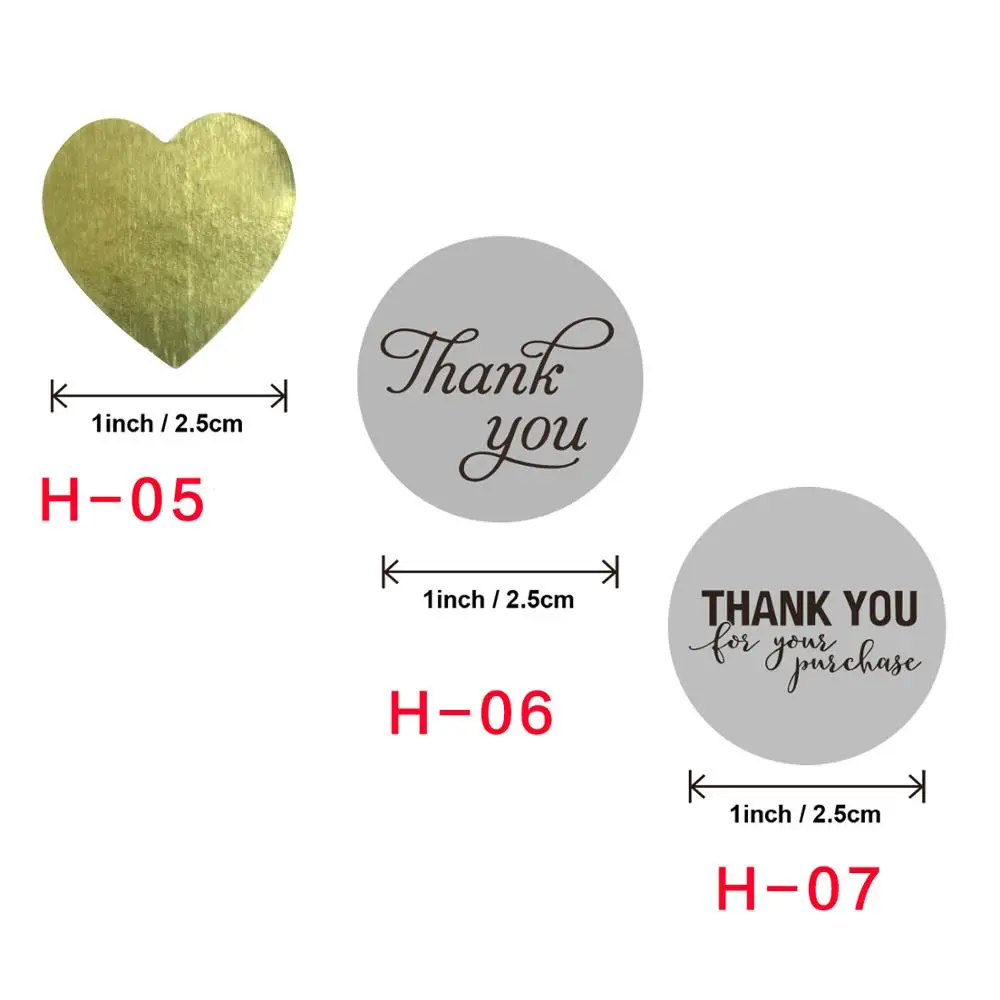 

500pcs Light Silver Thank You Stickers Thank You for Your Purchase Circle Sticker Light Gold Heart Seal Label Tag Gift Decor