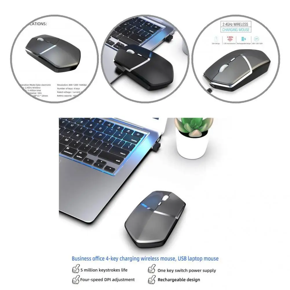 

Высококачественная оптическая компьютерная мышь с 4 кнопками 2,4 ГГц, эргономичная настольная мышь, противоскользящая, для ноутбука