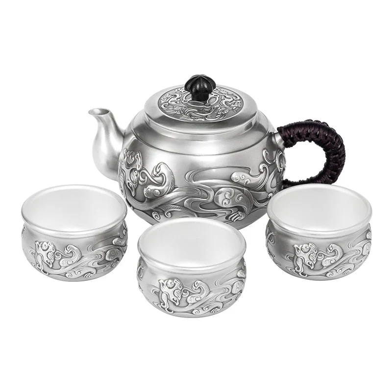 

Baifu Tea Cup Sterling Silver Tea Set Silver 999 Kungfu Tea Set Complete Set of Tea Silver Pot Household