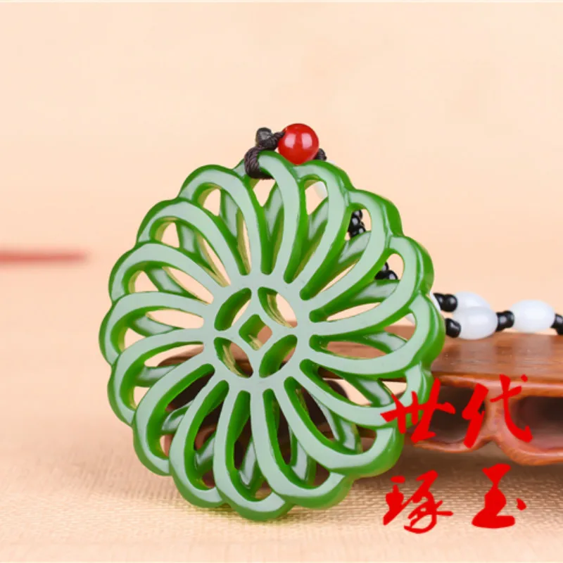 Натуральный зеленый китайский нефритовый геометрический кулон ожерелье