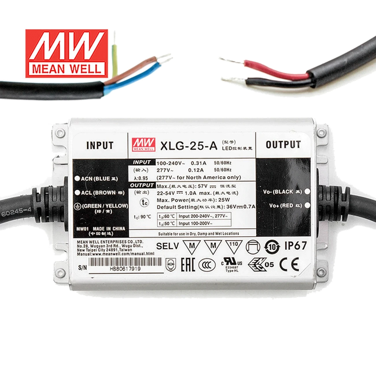 

transmit MEAN WELL Taiwan XLG-25-A/AB switching power supply 25W IP67 protection with PFC constant power LED driver