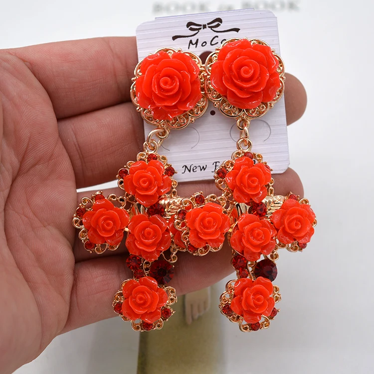 Модные брендовые ретро серьги в виде красной розы стиле большие барокко Женские