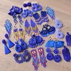 Серьги ROYALBEIER женские, с голубыми бусинами, ручной работы, серьги с бахромой бохо