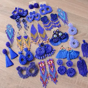 Серьги ROYALBEIER женские, с голубыми бусинами, ручной работы, серьги с бахромой бохо