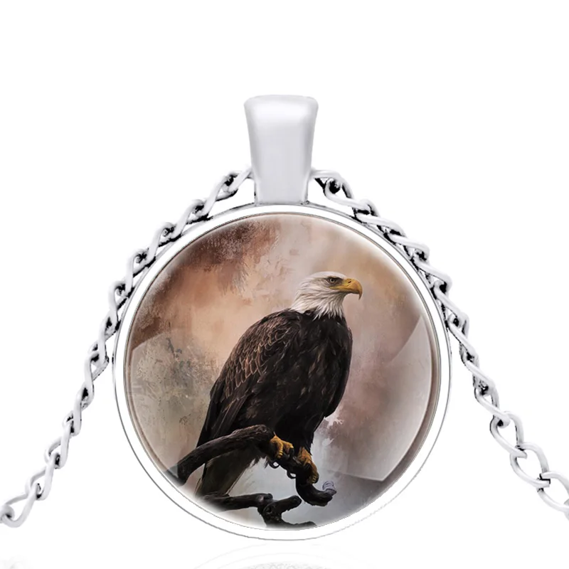 

Classic Animal Eagle Pendant Necklace Glass Dome Metal Long Chain Necklaces Pendant For Man Woman Jewelry Gifts