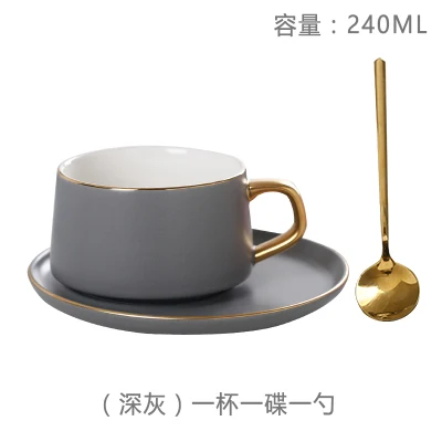 

Simple Modern Ceramic Tea Cup Set Saucer Spoon Gold Rim Portable Coffee Cup Set Vintage Tazas De Cafe Kitchen Supplies EB50BD