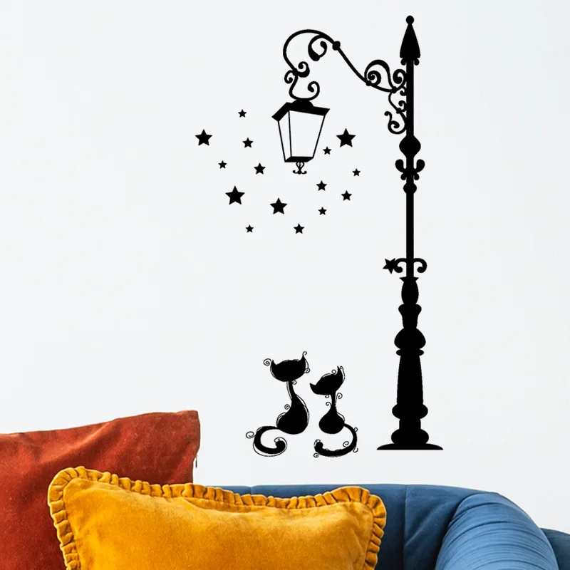 

Wall Sticker Couple Cats Street Lamp Lights Stickers Wall Decal Removable Art Vinyl Decor Pillow Home Decoration Cats Street