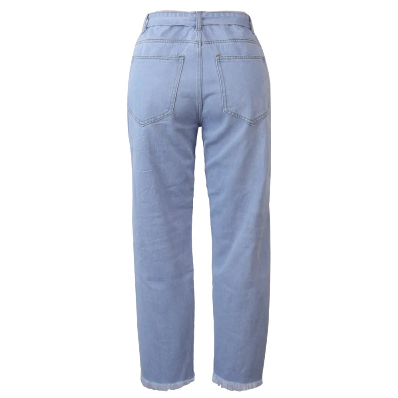 

Women Skinny Ripped Denim Pants Casual Trousers Side Zipper Design Denim Female Long Jeans Pant