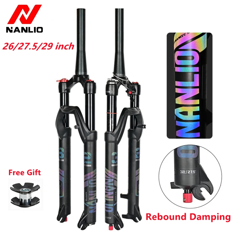 

Nanlio Mountain Bike Front Fork Damping Rebound Adjustment Suspension Fork 26 27.5 29 inch MTB Bicycle Shock Absorption Air Fork