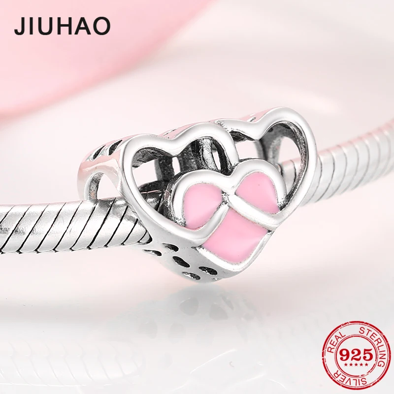 Женская подвеска с серебряным и розовым сердцем подходящая к оригинальному