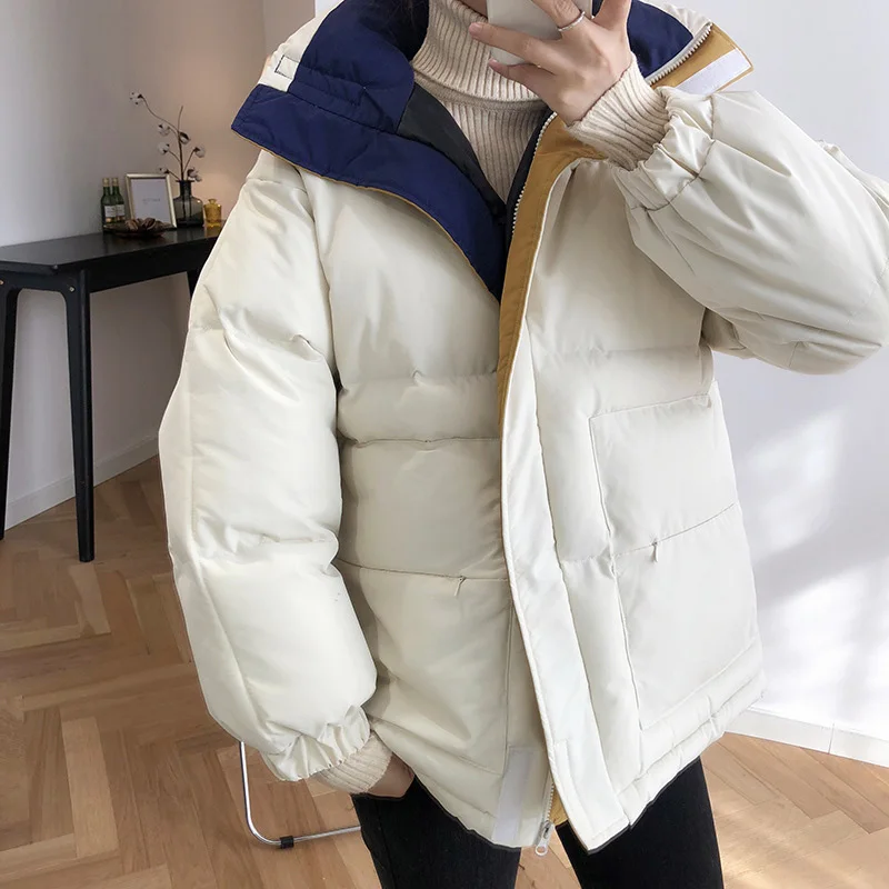Winter Warm and Thick Women's Down Jacket Short Color Matching Parka Coat Jacket 2021 New Magic Elegant Women Bread Jacket