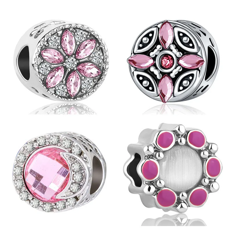Бусина для браслета Пандора 4 шт./лот Микс розовых цветов снежинок клубники