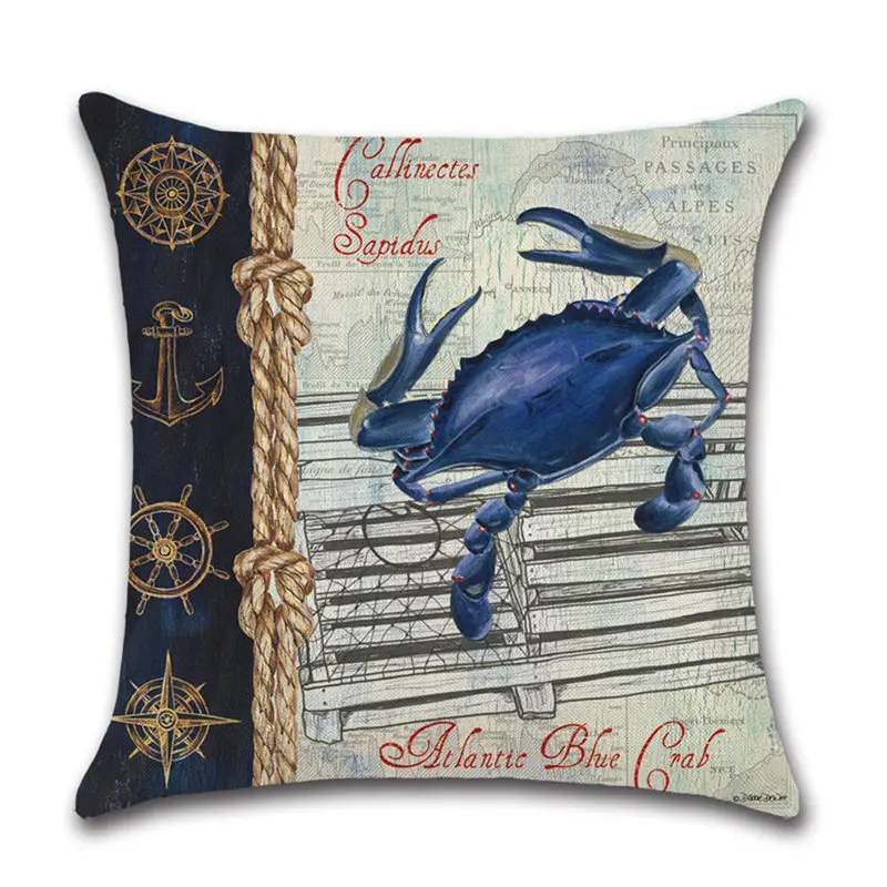Морские декоративные подушки наволочка в морском стиле из хлопка и льна для