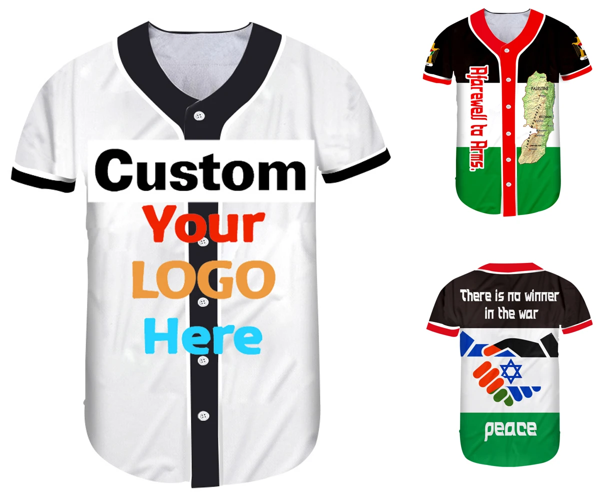 

Your Own Design Printed 3D Custom DIY Button T-shirts Summer V Neck Short Sleeve Baseball Shirts For Men Women Cardigan Clothes