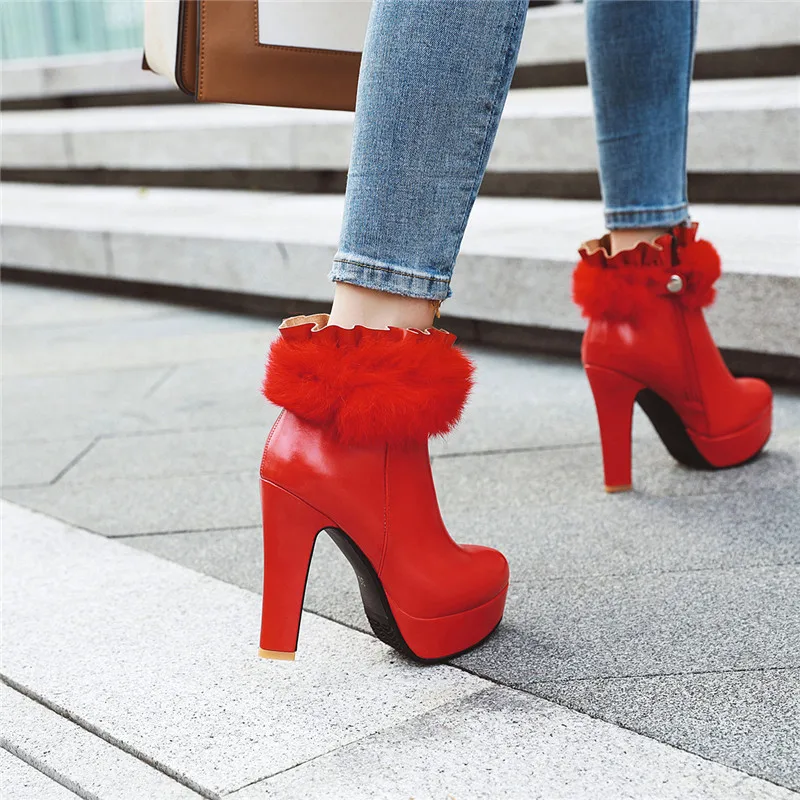 

MEMUNIA 2020 big size 48 women ankle boots zip thin high heels platform boots round toe autumn winter party wedding shoes woman