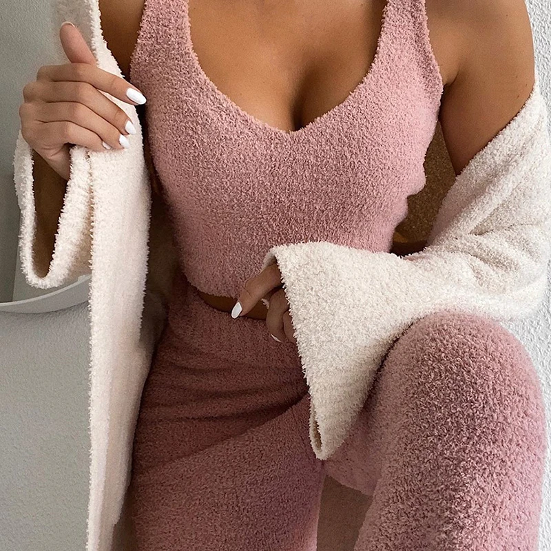 Меховой комплект из двух предметов сексуальный укороченный топ с открытой