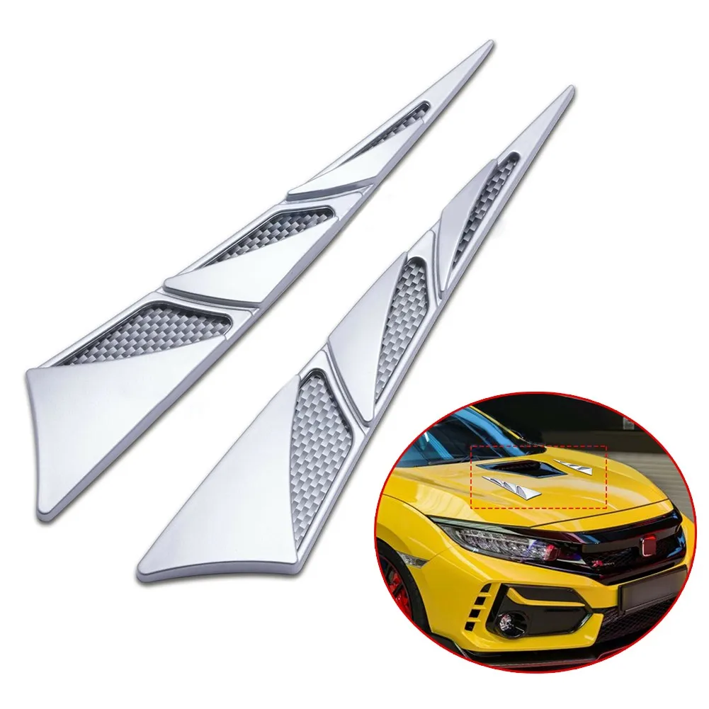 

1 Pair Silver Universal Car Simulation Hood Vent Decor Sport Side Air Flow Sticker Car Exterior Decoration Car Hood Stickers