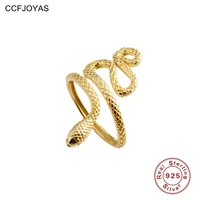 ccfjoyas snake shaped punk 925 sterling silver rings for men and women european and american gold silver color fashion jewelry