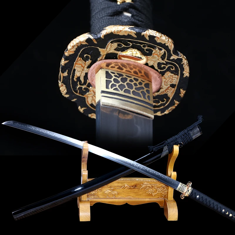 

Quality Clay Tempered Folded Steel Real Japanese Katanas Hard Blade Handmade Swords Razor Sharp Full Tang Brass Tsuba Rayskin