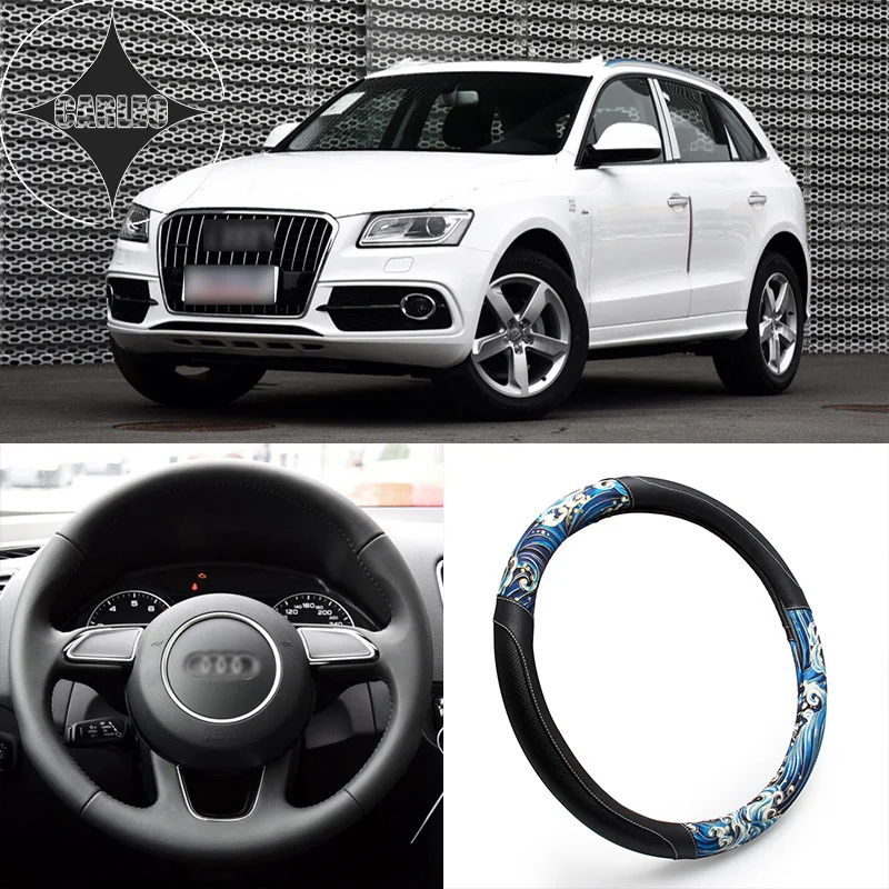 

Авто чехол рулевого колеса автомобиля универсальный для Audi серии из исскуственной кожи в Японии классический Ямато Ukiyoe Стиль узор держател...