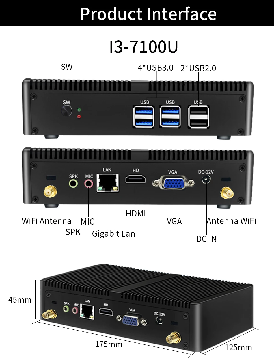 MSECORE Intel I3 7100U I5 7260U I7 7660U Fanless gaming Mini PC Windows 10 HTPC linux game PC Desktop Computer HDMI DP 4K WiFi