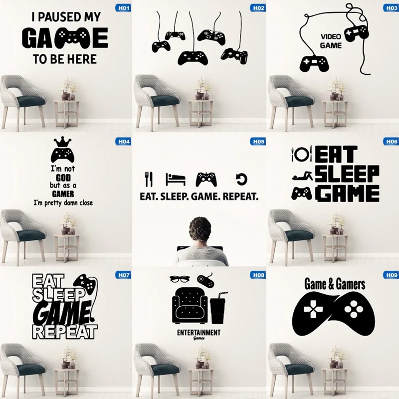 

Eat Sleep Game Wall Sticker Repeat Play Game Room Decal Gaming Posters Gamer Vinyl Wall Parede Decor Mural Video Game Sticker