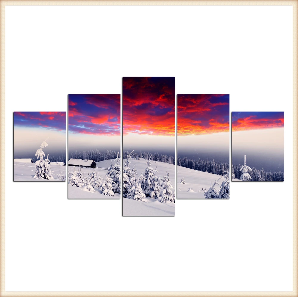 

HD 5 Pieces Scenic Snow-capped and Lakes Pictures Posters Wall Art Home Decor for Living Room Painting Wall Art Anime Poster