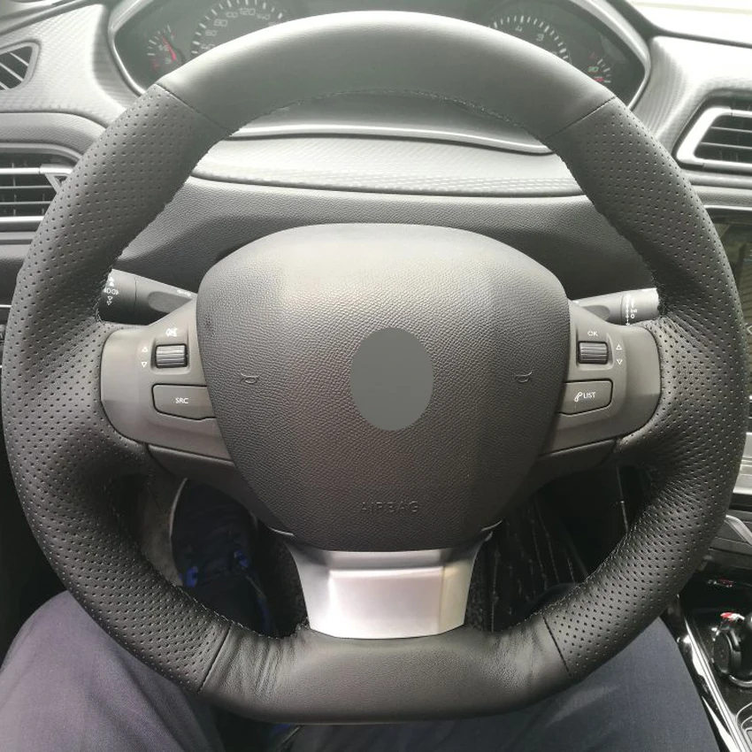 Black PU Faux Leather Hand-stitched Car Steering Wheel Cover for Peugeot 308 2014 2015 2016 2017 2018 2019 | Автомобили и