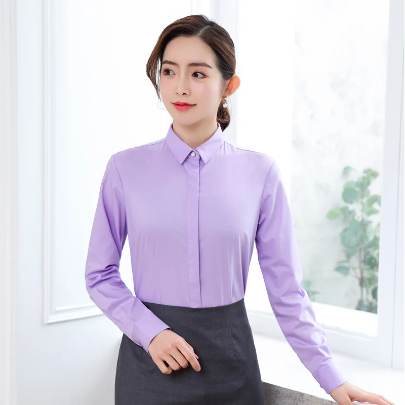 Женская рубашка с длинными рукавами из бамбукового волокна однотонная деловая