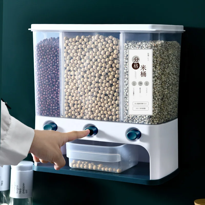 

Kitchen Container 10L Wall-Mounted Rice Box Moisture-Proof Insect-Proof Oatmeal Nuts Storage Sealed Jar Pet Dog Food Store Box