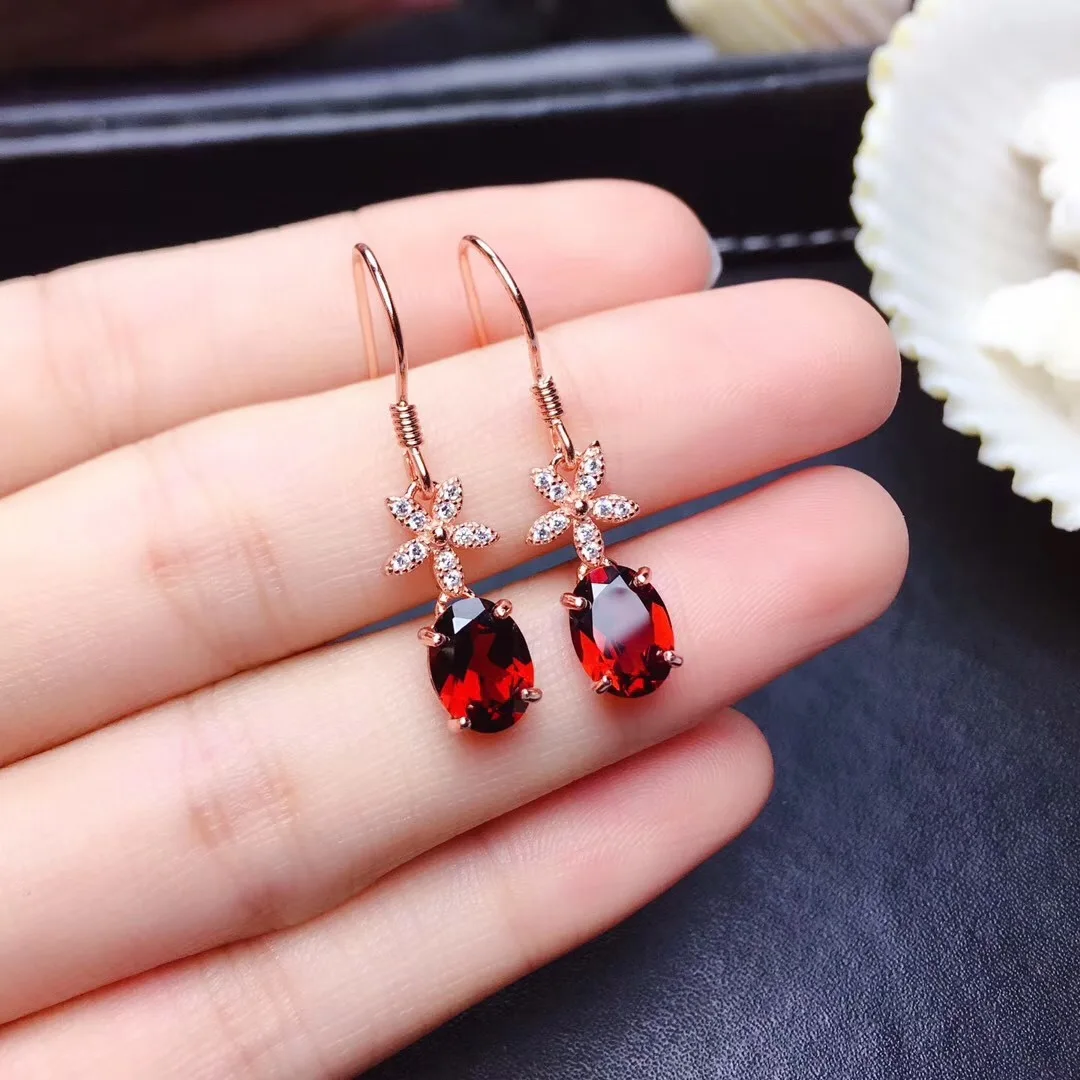 

Garnet Flower Ear Hook 18K Rose Gold Plated Earrings For Women Red Crystal Inlaid Zircon Earring Jewelry 2021