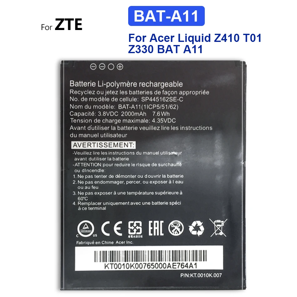 

BAT-A11 Replacement Battery For Acer Liquid Z410 T01 Z330 BAT A11 Bateria 2000mAh Tracking Number