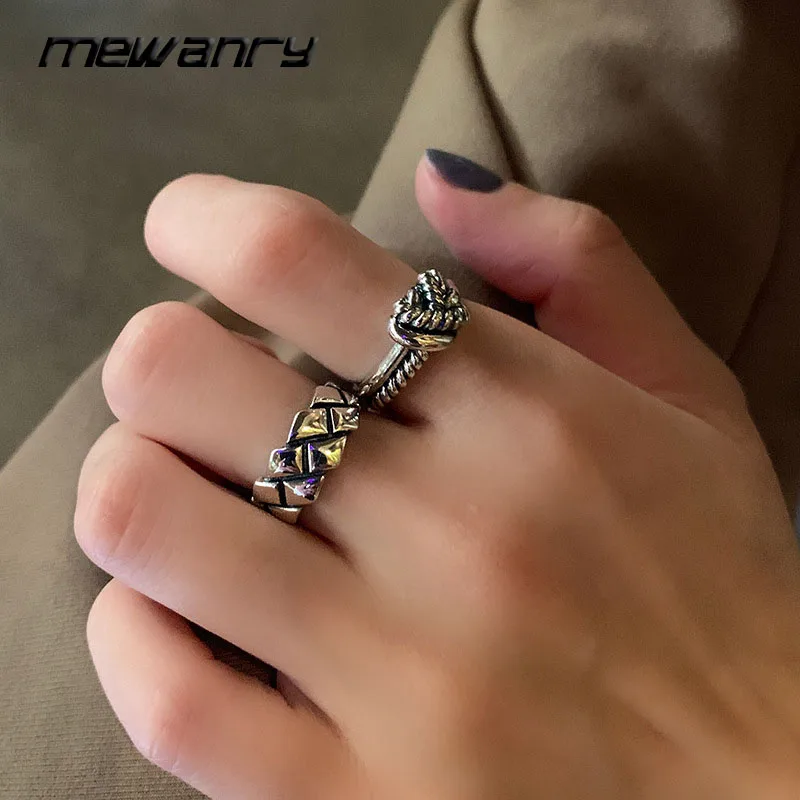 

MEWANRY 925 пробы серебряные кольца с перекрестным узлом для женщин, открытые модные дизайнерские нестандартные панковские Очаровательные прос...