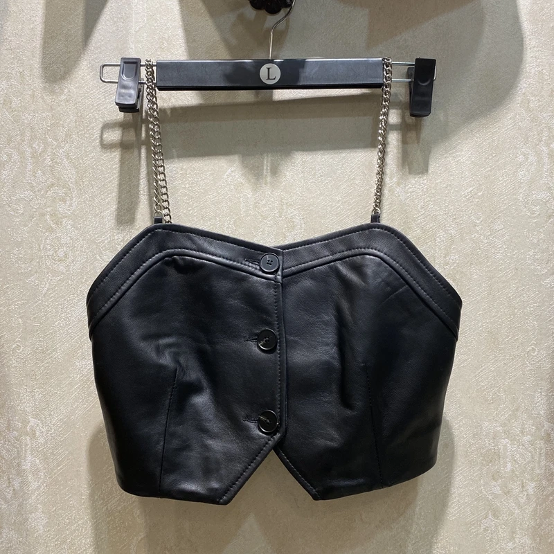 Женский кожаный жилет из натуральной овечьей кожи однотонная Сексуальная майка