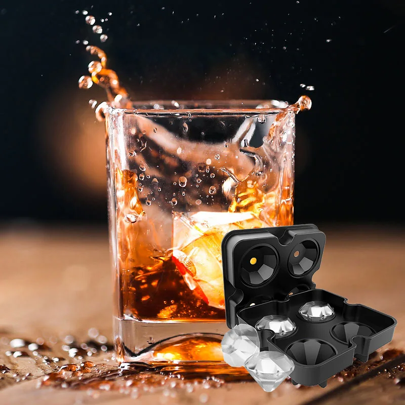 

Diamond Silicone Ice Cube Maker Form Ice Cream Molds Whiskey Chocolate Mold For Party Bar 4 Cell Ice Mold Kitchen Tool