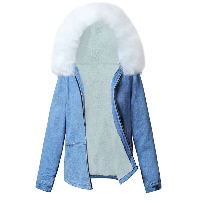 Warm Winter denim jacket for Women 2019 New Fashion All Wool lining Jeans Coat Female Bomber Jackets Hooded Outwear | Женская одежда
