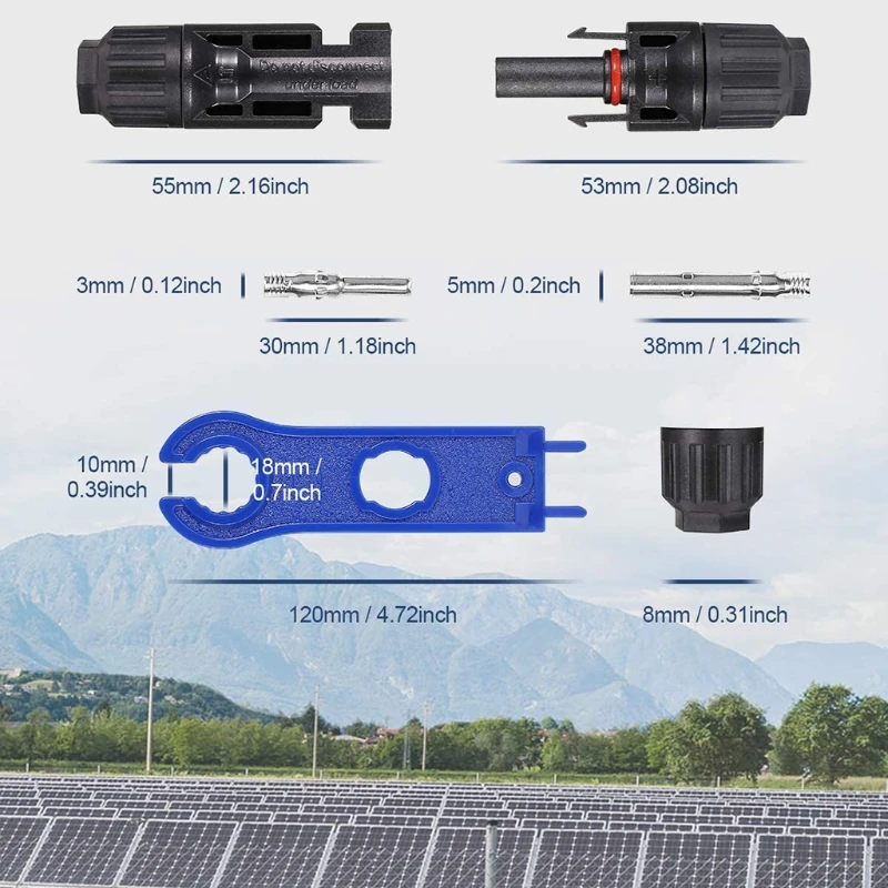 

12 Pcs Solar Connectors with Spanners Solar Panel Cable Connectors 6 Pairs Male/Female Waterproof Connector Home Garden