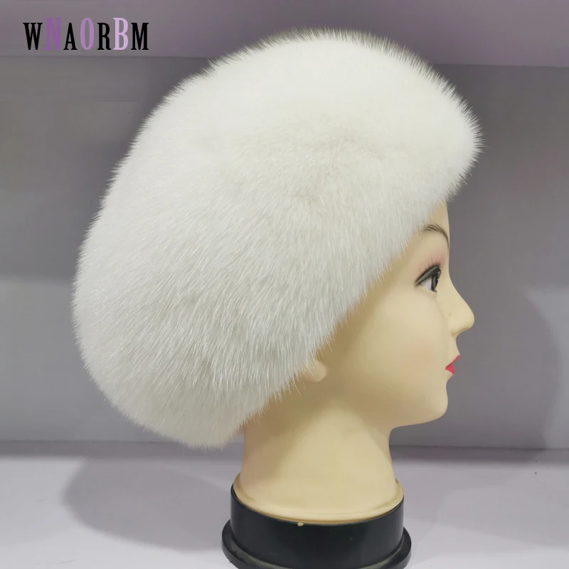 New style Women's mink Beret imported whole skin 100% mink hat high quality adjustable fur hat to keep warm