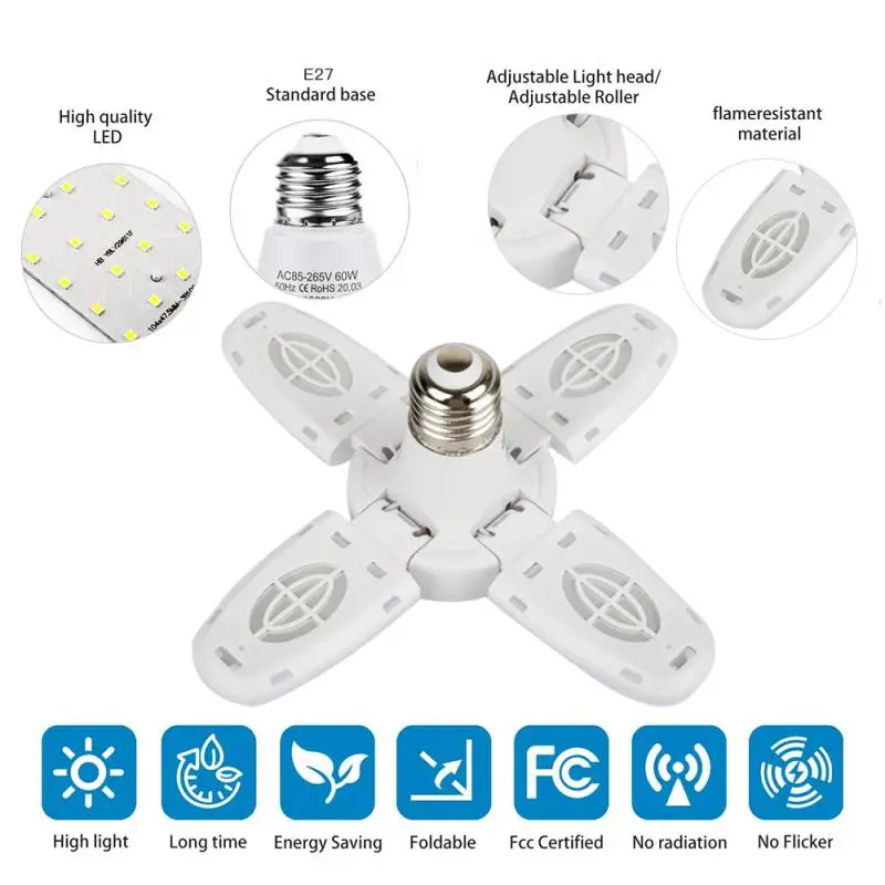 

38W LED Garage Light E27 AC85-265V Deformable Ceiling Light Foldable Fan Blade Light For Warehouse Workshop Deformation Lamp