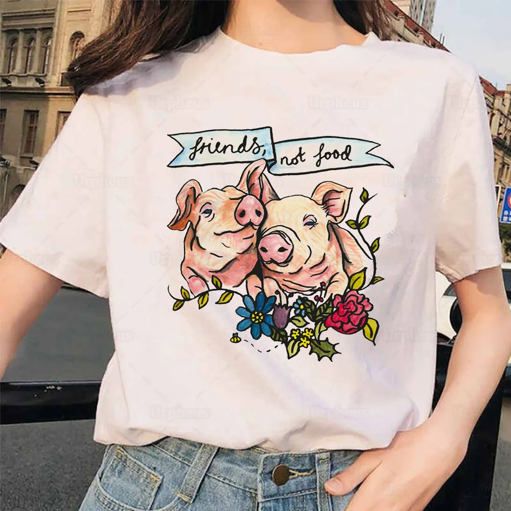 Animals Are Friends Not Food Vegan Shirt Harajuku Style Cute Animal Cow Sheep Kawaii Tshirt Vegetarian Gift 100% Cotton Tees | Женская