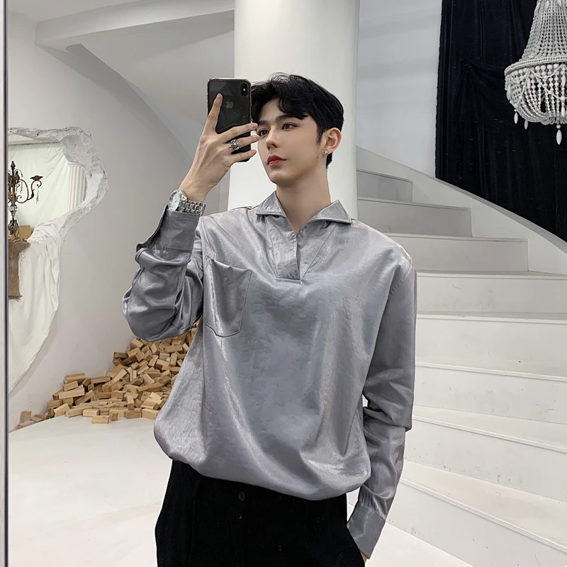 Мужская модная повседневная рубашка черная серая с длинным рукавом | одежда