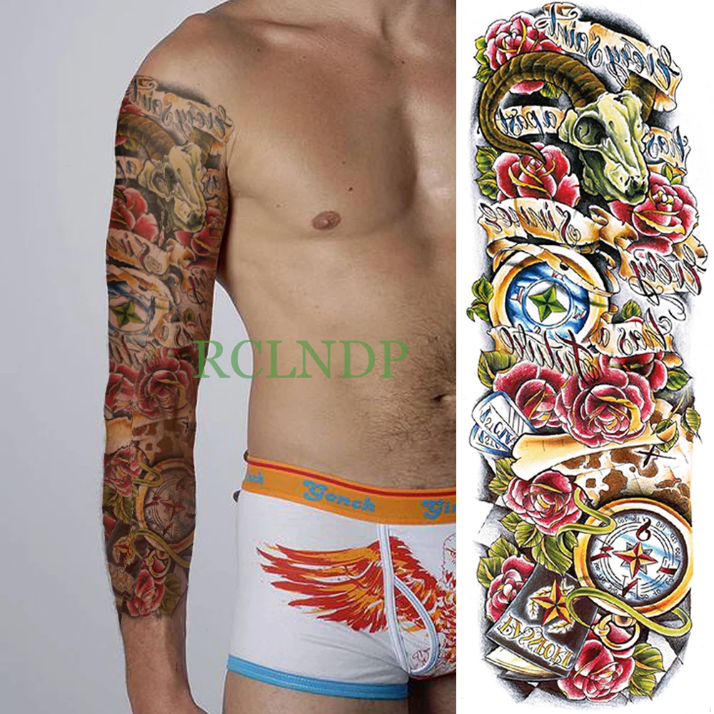 Водонепроницаемая Временная тату наклейка с розовым цветком Старая школа полная