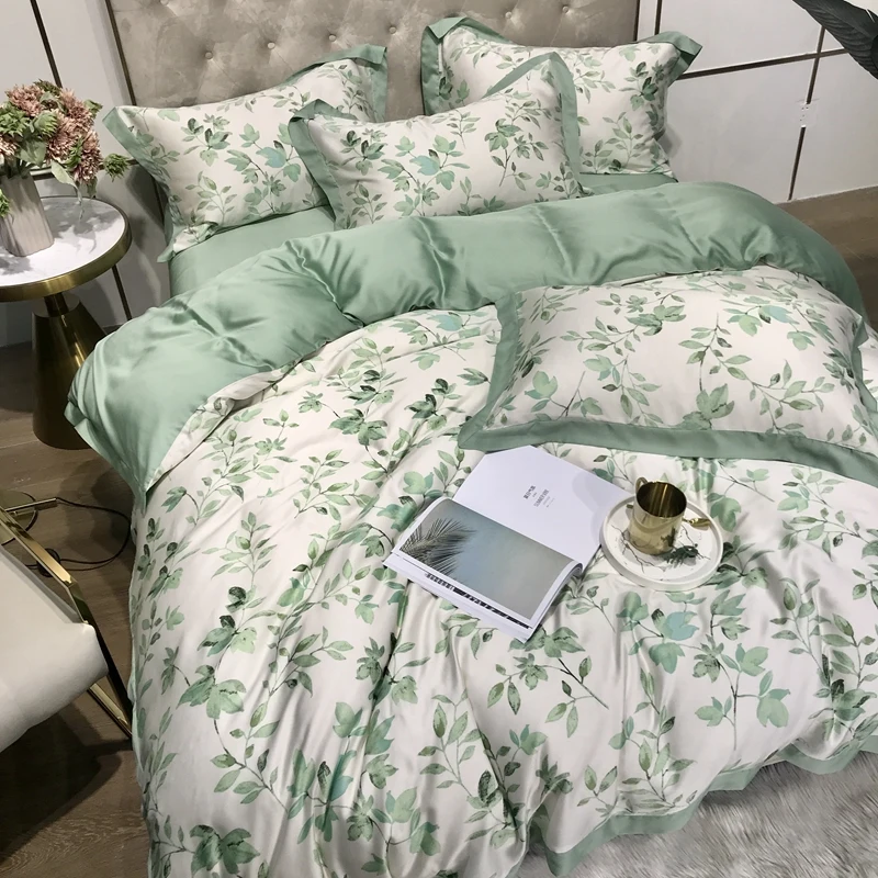 100% бамбуковое волокно шелковое ощущение постельное белье сатин с принтом