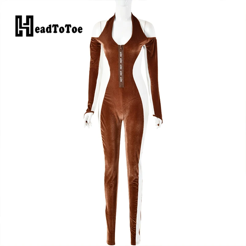 

Patchwork Letter Print Zip Sexy Romper Women Haler Sheath Pleated Pencil Jumpsuit Women