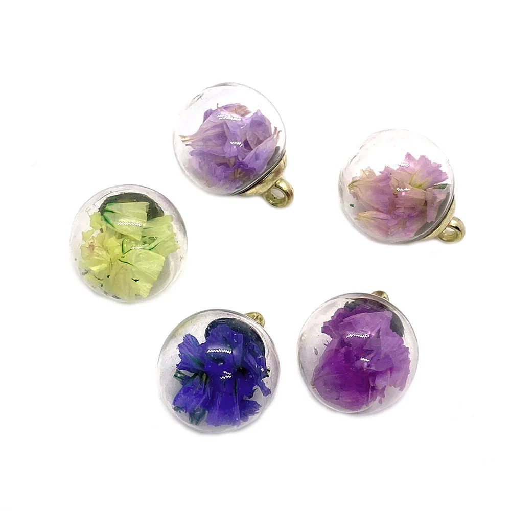 

5pcs Dry Color Glass Spherical Flower Pendant Colorful Exquisite Necklace Bracelet Earring Accessories DIY Production Charms